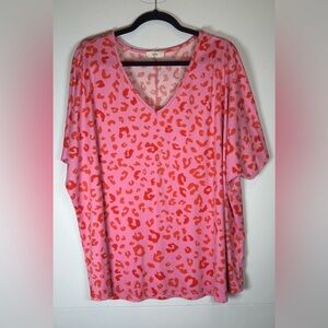 Kori Pink and Red Leopard Print V-Neck Tee